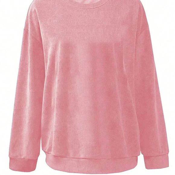 Pink Casual Women's Minimalist Crew Neck Long Sleeve Sweatshirt - Picture 4 of 4